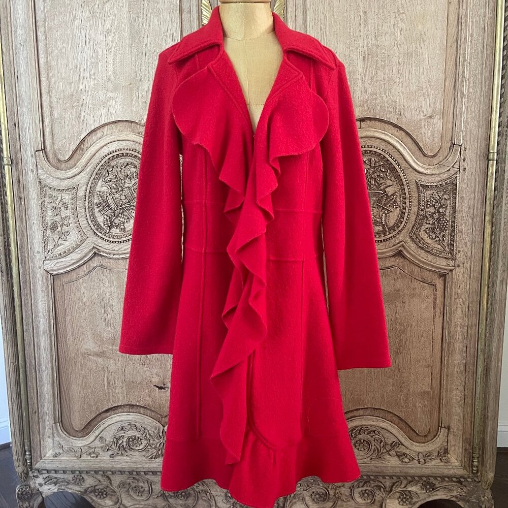 Sharon Young Bright Red Wool Coat Size Small